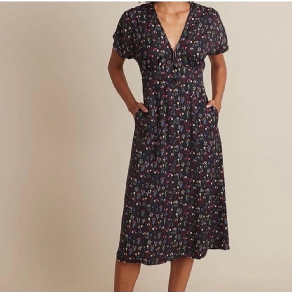 Marine Layer Black Floral Midi Dress